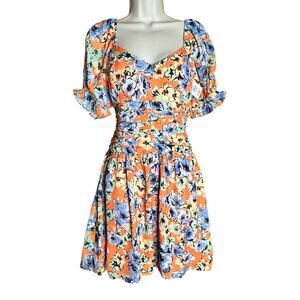19 Cooper Orange Floral Sundress Smocked Waist M NWOT